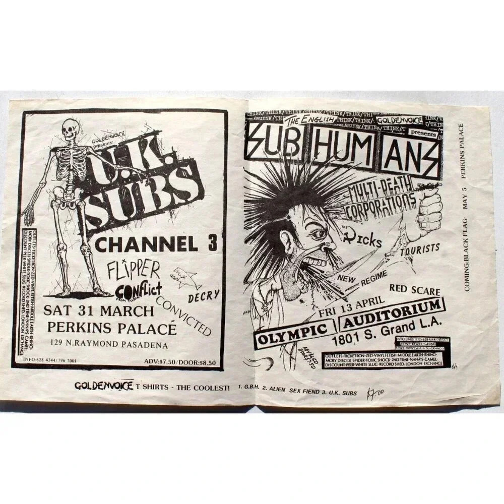 Vtg Rock Thrash Heavy Metal Band Concert Flyer - Goldenvoice U.K. Subs